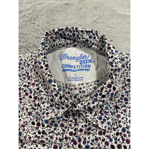 Wrangler 20X Competition Shirt Mens Large White Floral Pearl Snap Western Rodeo - Picture 3 of 12